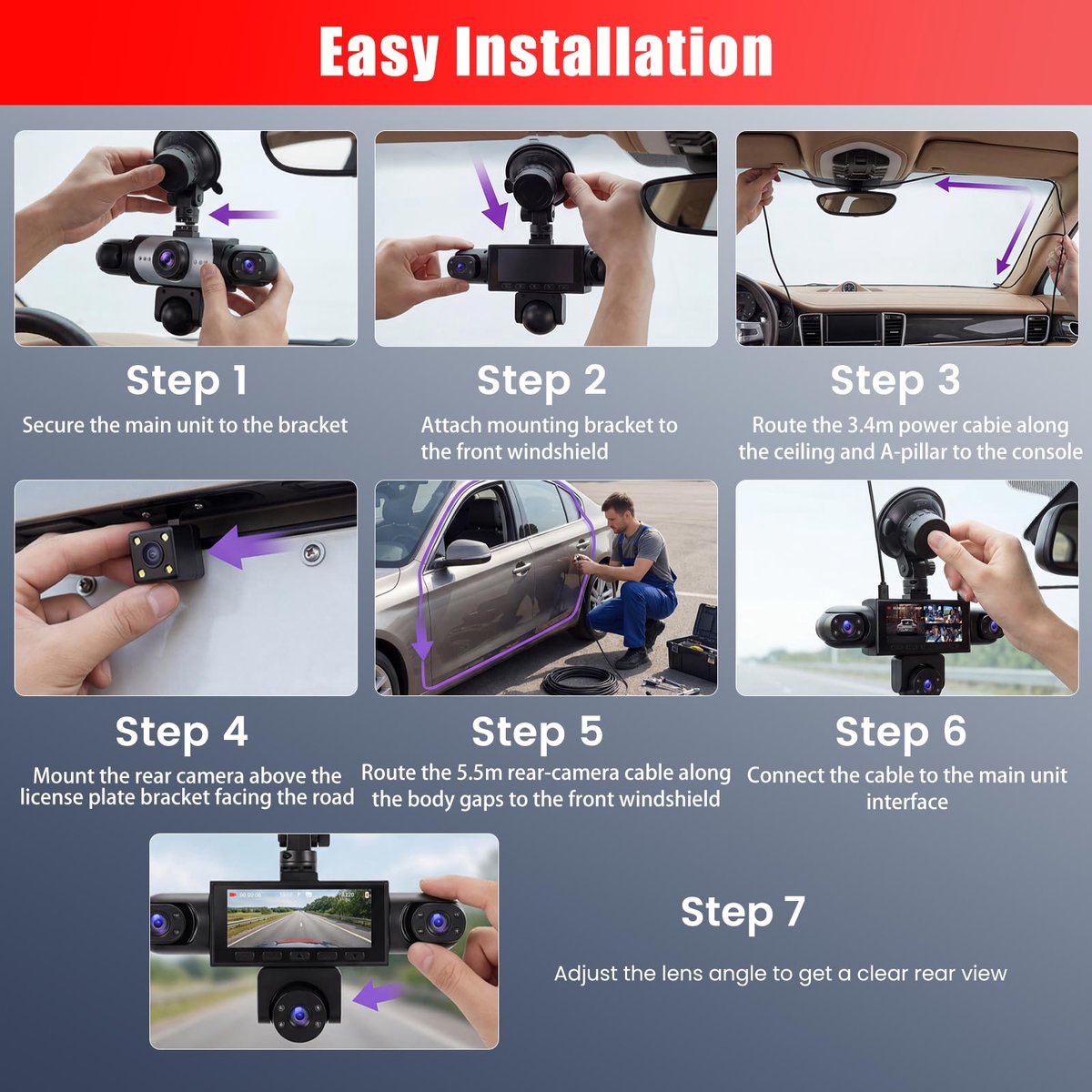 Sogiol® Dashcam Auto - 5 Lenzen (Voor, Achter, Links, Rechts) - 1080P Full HD - WiFi & GPS - Dashcams - Nachtzicht - G-Sensor - Parkeerbewaking - 3,16 Inch met App - Incl. 64GB SD-Kaart thumbnail 6