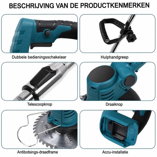 Traumheim®Accu-grasmaaier 21V met 2 accu's en oplader - Grastrimmer - Bosmaaier - Freischneider & Motorsense met telescopische steel + extra handgreep- Zwart, voor Tuin van Traumheim — afbeelding 5