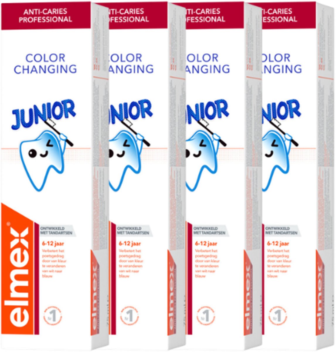 Elmex Junior Professional Anti-Cariës Tandpasta - 4 x 75 ml - 6-12 jaar