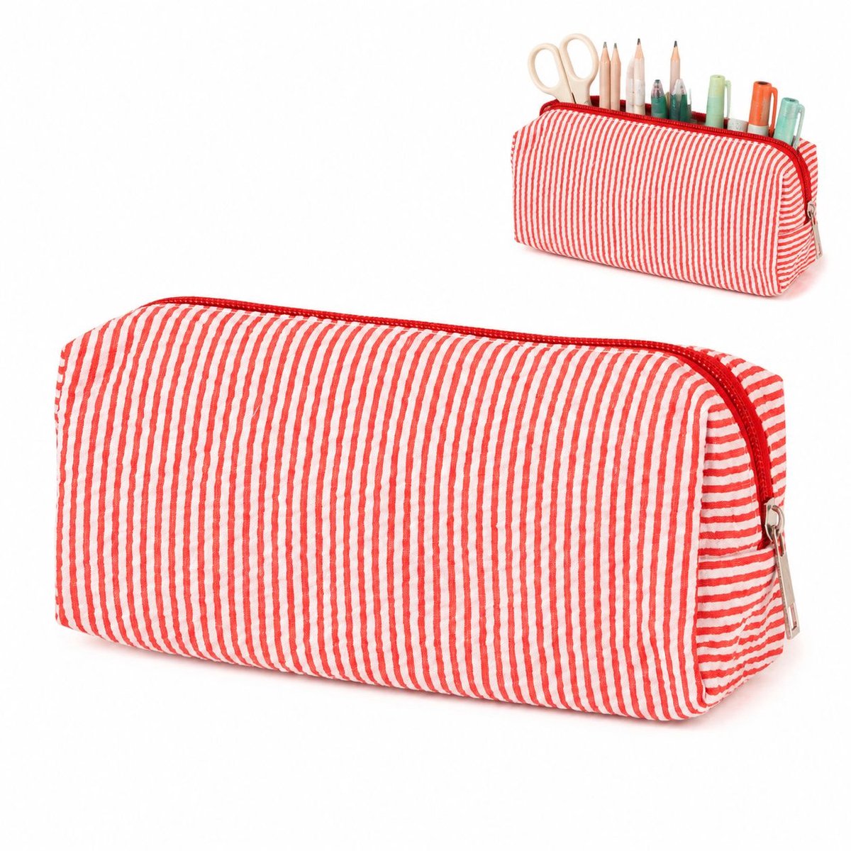 VHV - Grote Etui - 21x7.5x8 cm - Ruime Pennenzak van Polyester - Grote Capaciteit Stationery Pouch voor School & Kantoor - Duurzame Potlodenetui - Rood