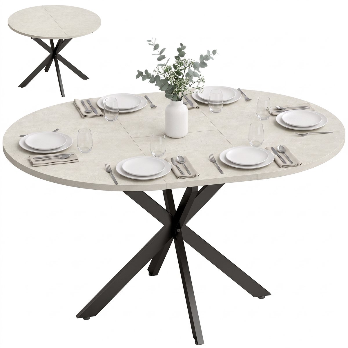 Eettafel - Uitschuifbare eettafel 4-6 personen - Spinpoot - Grijs