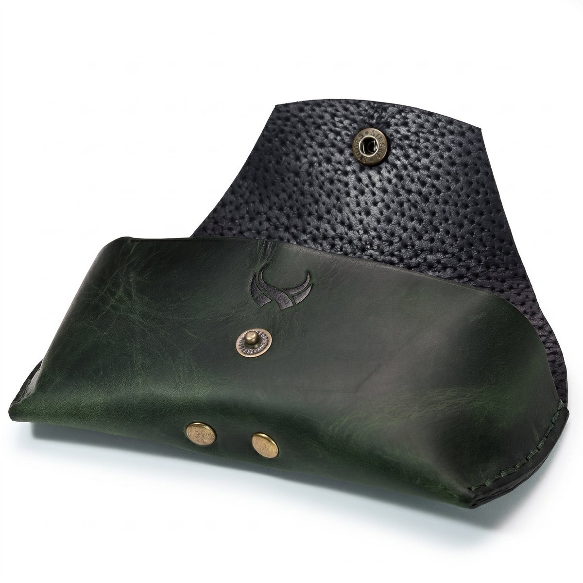 Leren Brillenkoker - Handgemaakt - Echt Leer - Groen Vintage Look