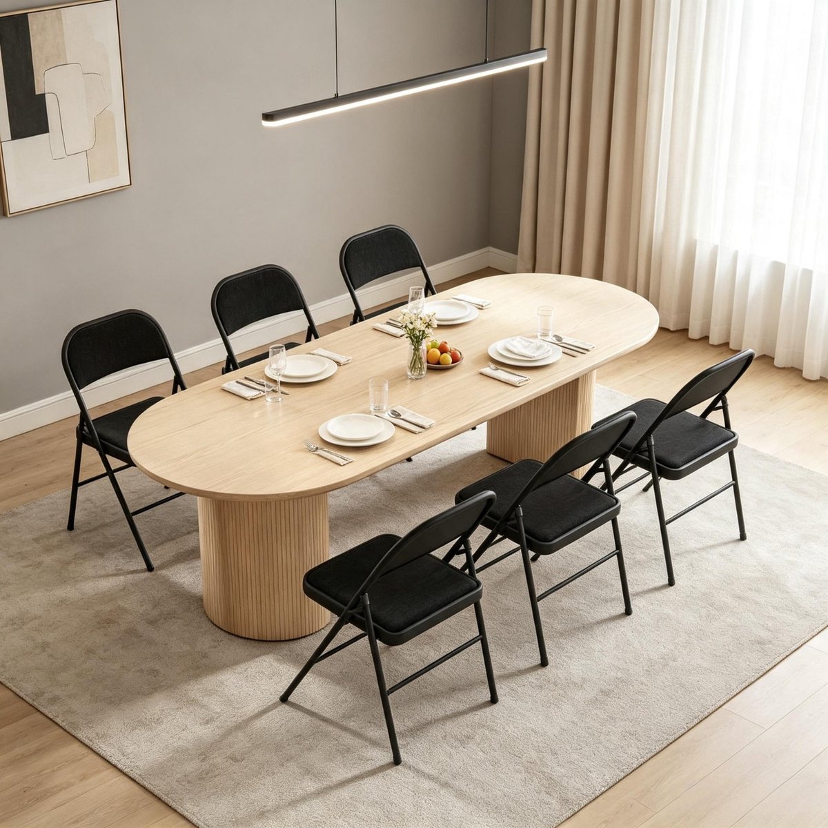 Clruro Eetkamerstoelen - 45x46x78 cm - 6 Stuks Inklapbaar - Gewatteerd - Linnen/Staal - Zwart