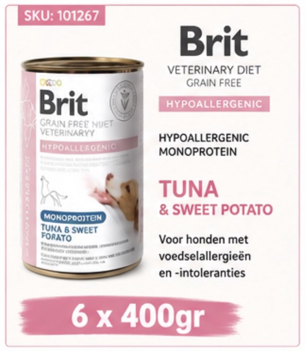 Brit Veterinary Diet Dog Hypoallergenic Monoprotein Tuna - 6 x 400 g