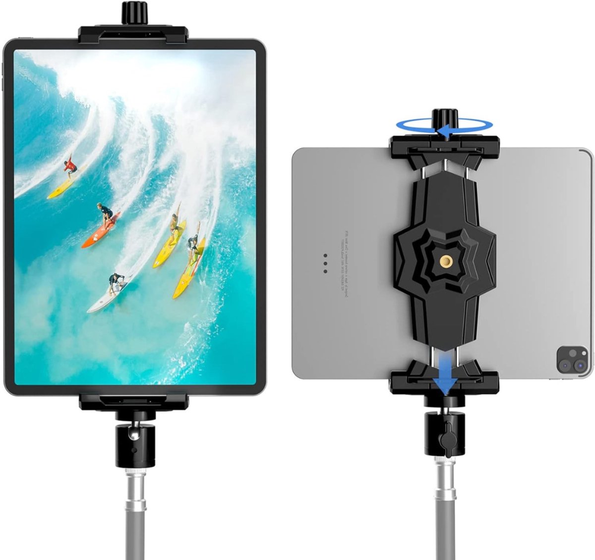 QUOVO® Tablet Standaard Houder Statief - Verstelbaar - Smartphone Statief - Telefoonhouder - Tablet Arm - Stevig Statief - 360 graden draaibaar – Tripod – Compatibel Met 5.3-10.6" Inch - Zwart - 18cm x 10cm x 4cm