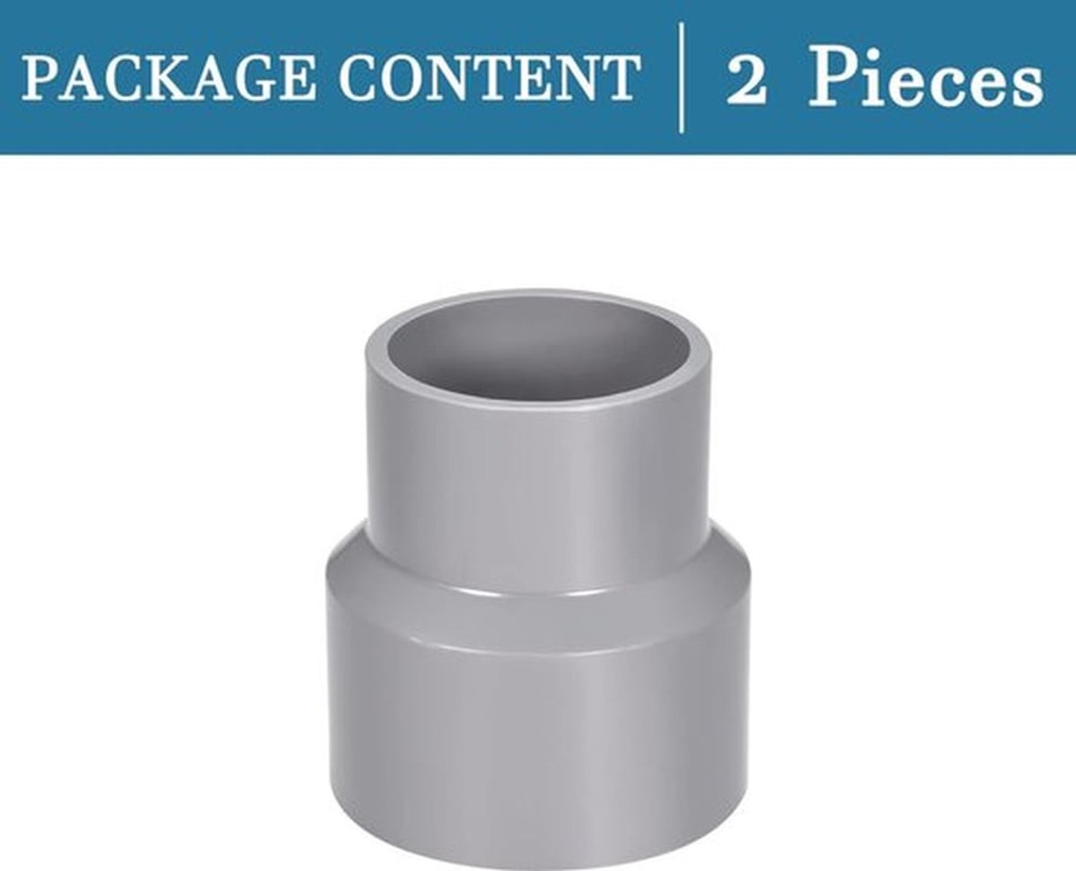 PVC-koppeling - 63 mm x 50 mm - Duurzaam - Grijs - Verbindingsstuk - Ideaal voor irrigatie - 2 stuks