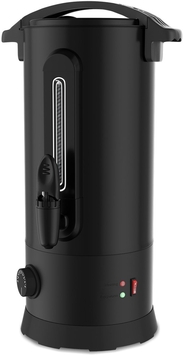 Glühweinketel 10L Zwart - 1500W - 30-100 °C - Heetwaterdispenser met Tapkraan, Peilglas en Warmhoudfunctie