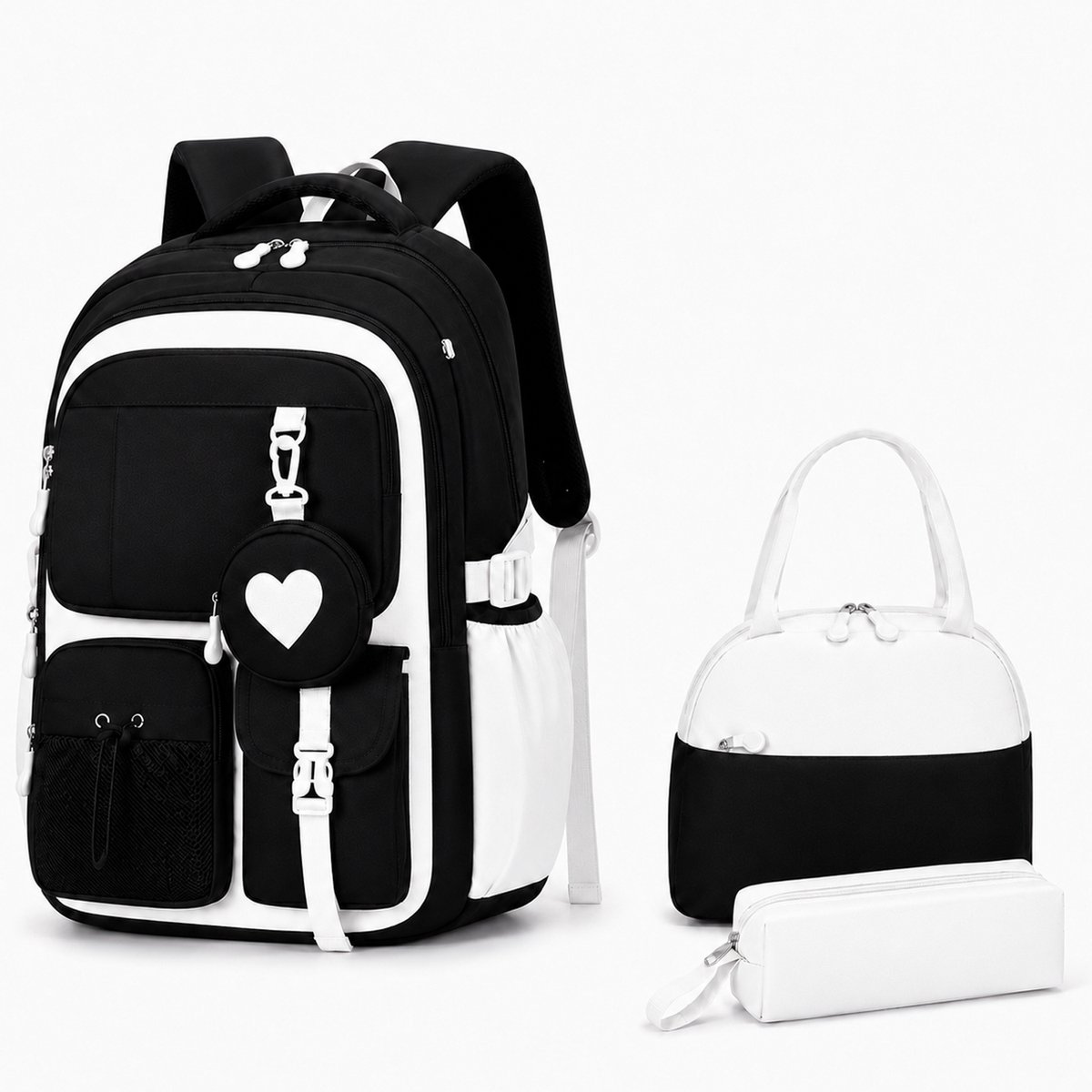 Ulisem - Schooltas voor meisjes - 3 stuks - Waterdichte rugzak voor meisjes - School rugtas - lichtgewicht schooltas - Rugzakken met grote capaciteit voor Meisjes en Jongens - ademende en comfortabele schoolrugzak - Oxford-stof - wit