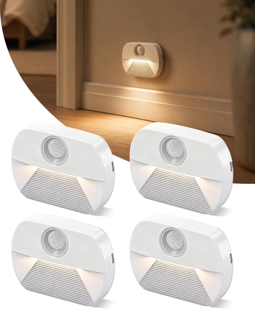 Batterij Nachtlampje met Bewegingsmelder - Warm Wit - 6,6 x 5 x 1,55 cm - Draadloos en Energiebesparend - Voor Thuis