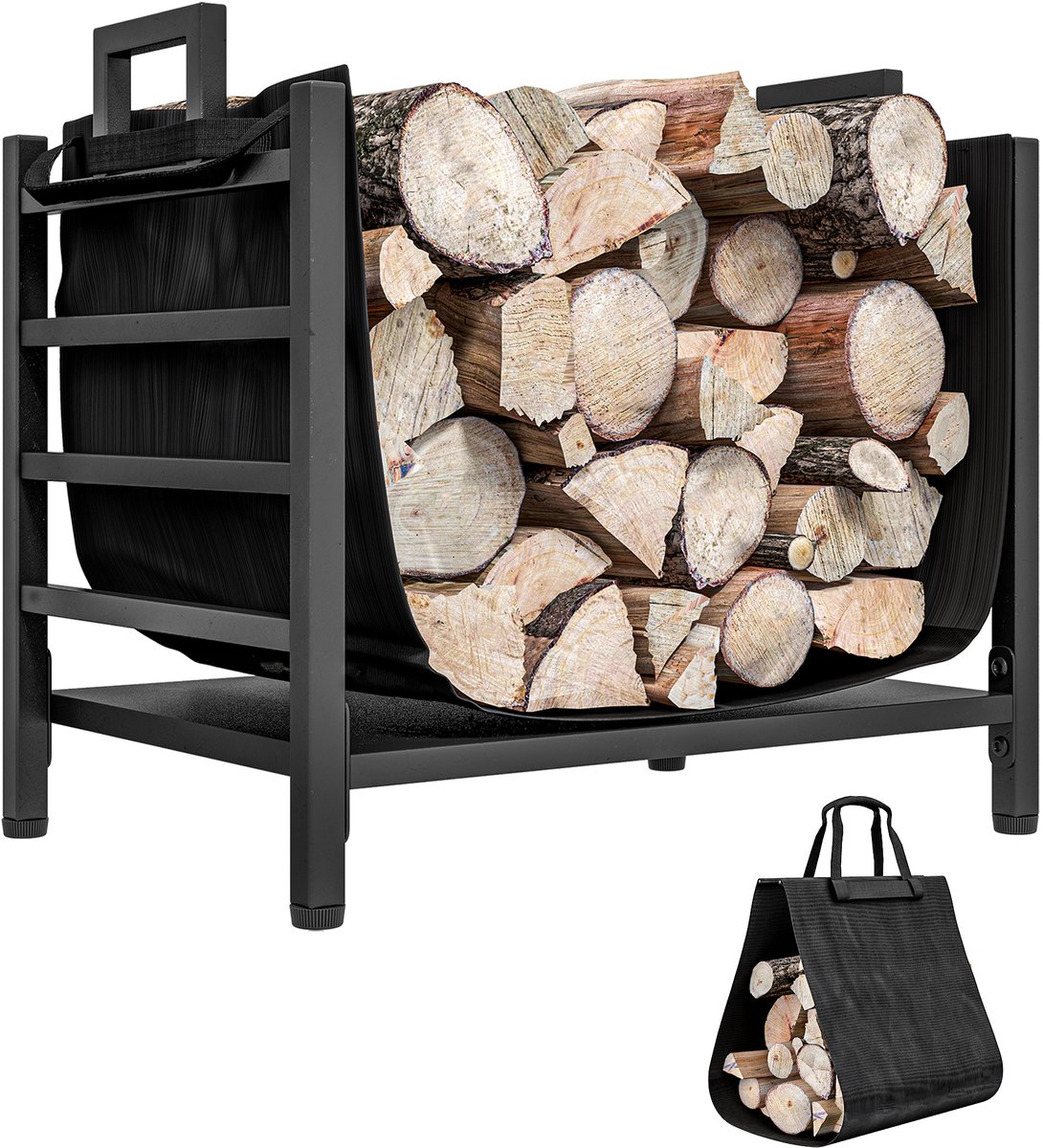 Outsunny Brandhoutrek Metaal, Polyester 49L x 34B x 44H cm Zwart