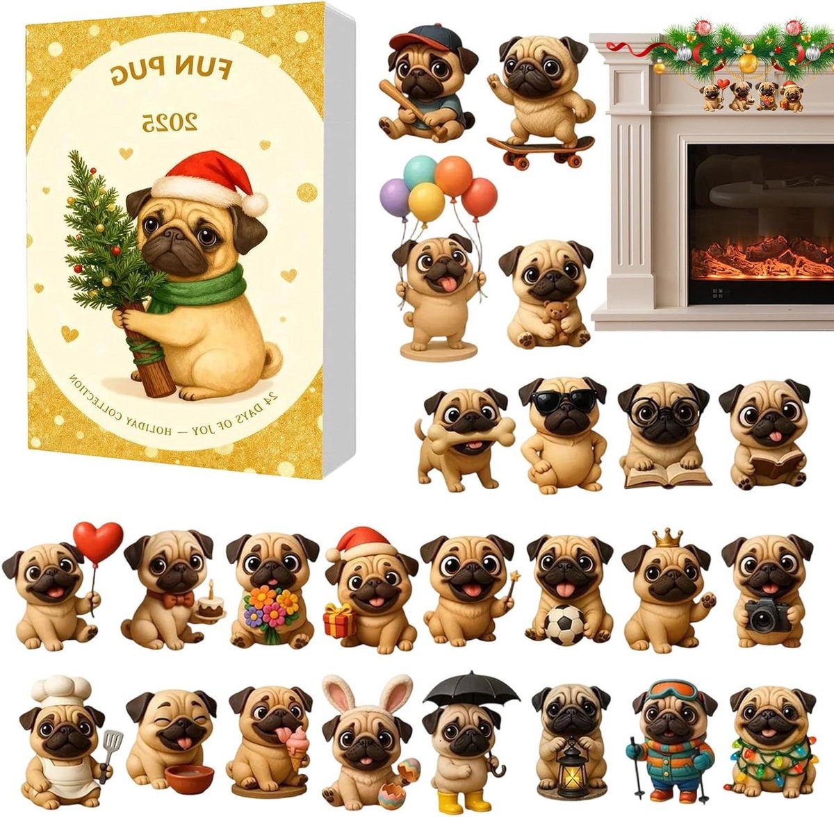 Aftelkalender Speelgoed - Hondenhanger Kalender - Kerstmis Vieren - 24 Dagen Aftellen - 27 cm Breed - Multicolor