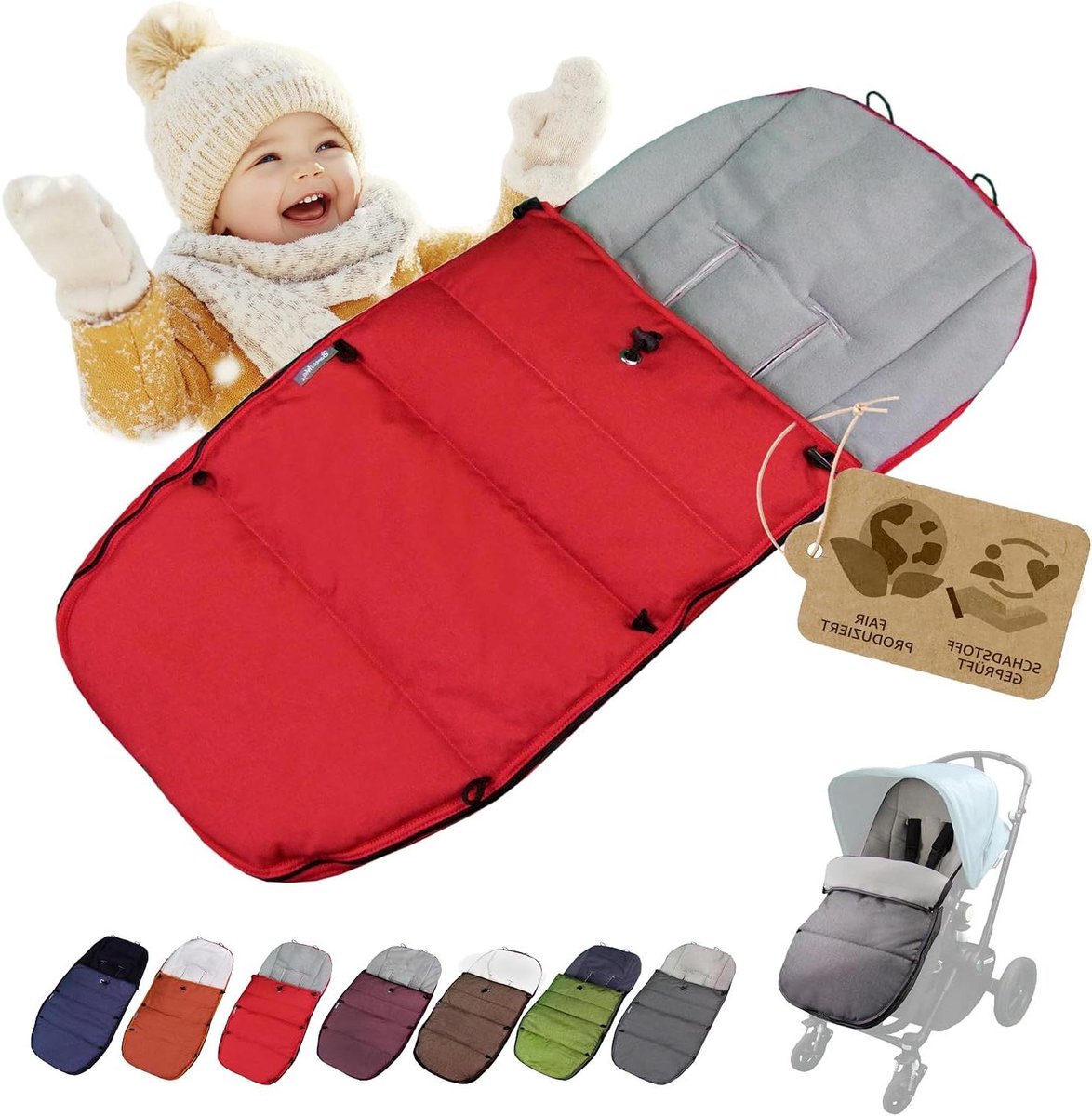 Baby Voetenzak - Winterzak Kinderwagen - Warm Blijven - Aanpasbaar Trekkoord - Verstelbaar - Rood