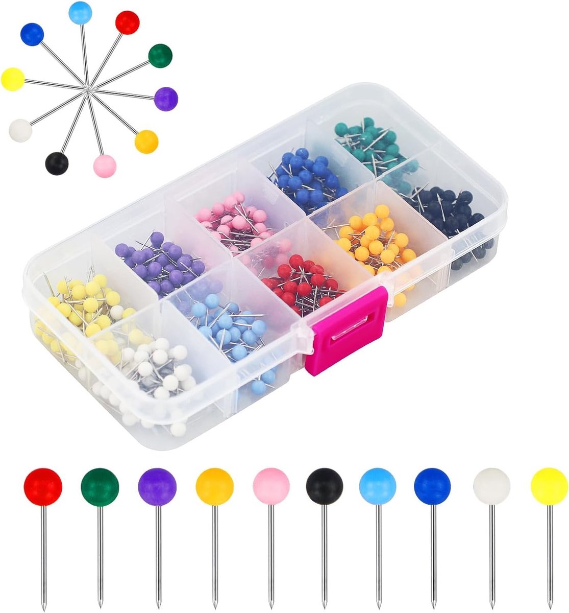 Set van 500 Ronde Spelden - Multicolor - 15 mm - Stalen Punten met Plastic Koppen - Voor Prikborden en Naaien