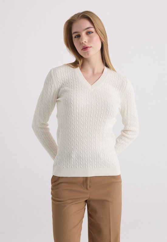 Felix Hardy Trui Met V-Hals - 100% Katoen Dames Ecru - Xl