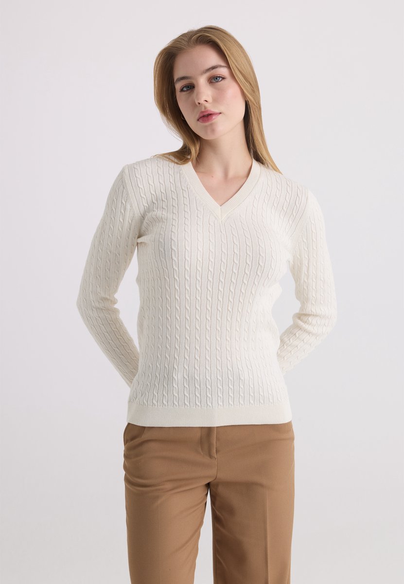 Felix Hardy Trui Met V-Hals - 100% Katoen Dames Ecru - Xl