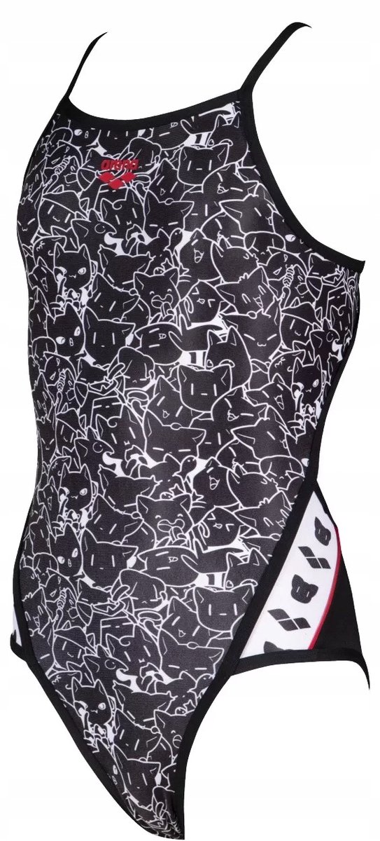 Arena B/W Kitties Jr Super Fly Back One Piece - Zwart-Wit