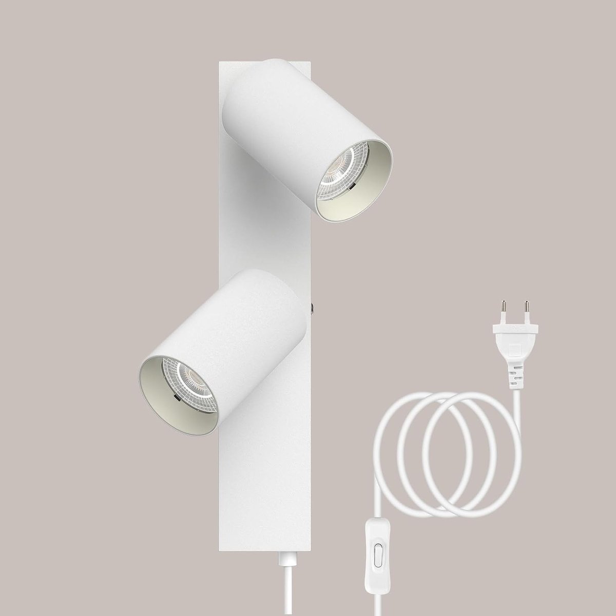 Wandlamp met Stekker en Kabel - Wit - 2 Spots - Hoogwaardig Metaal - Voor Binnen