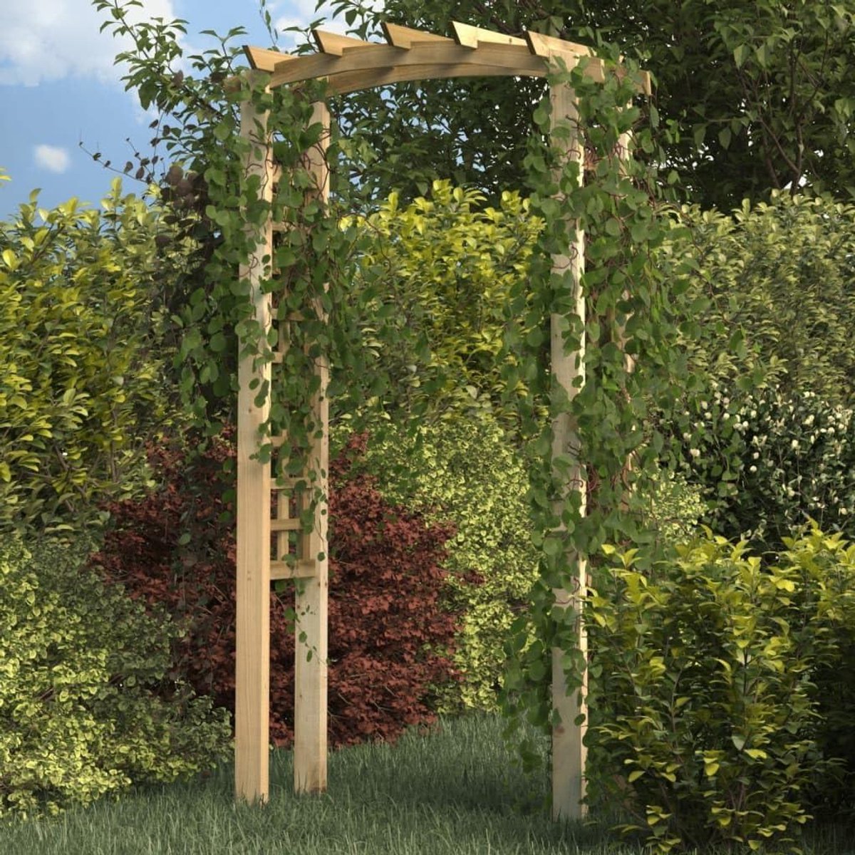 Houten Rozenboog - Tuinboog Hek - Planten Ondersteunen - Groen Geïmpregneerd - 210 cm Hoog - Bruin