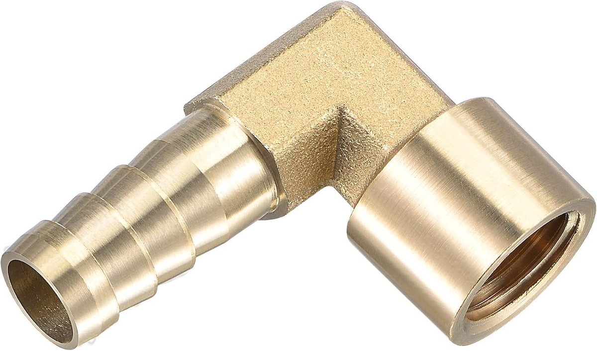 Messing hoekverbinding 90 graden voor 10mm stang, geschikt voor water en brandstof, G1/4 vrouwelijke draadslang aansluiting