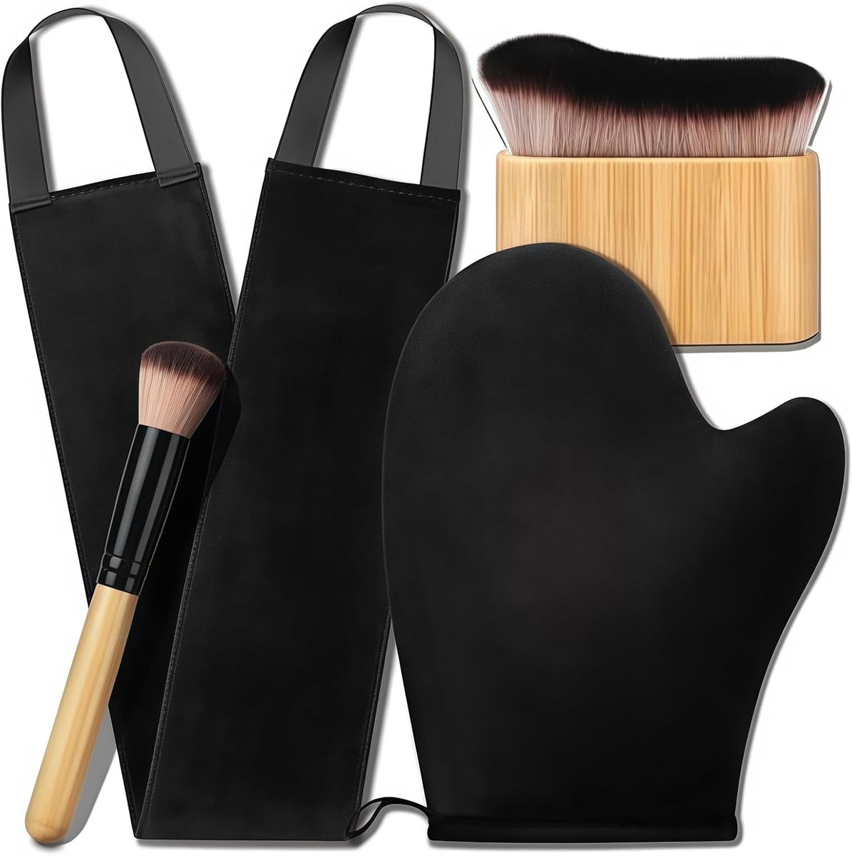 4 Pack Zelfbruiner Handschoenen Set - Applicator voor Zelfbruiner met Rug Applicator, Borstel voor Benen en Tanning Handschoen, Zwart