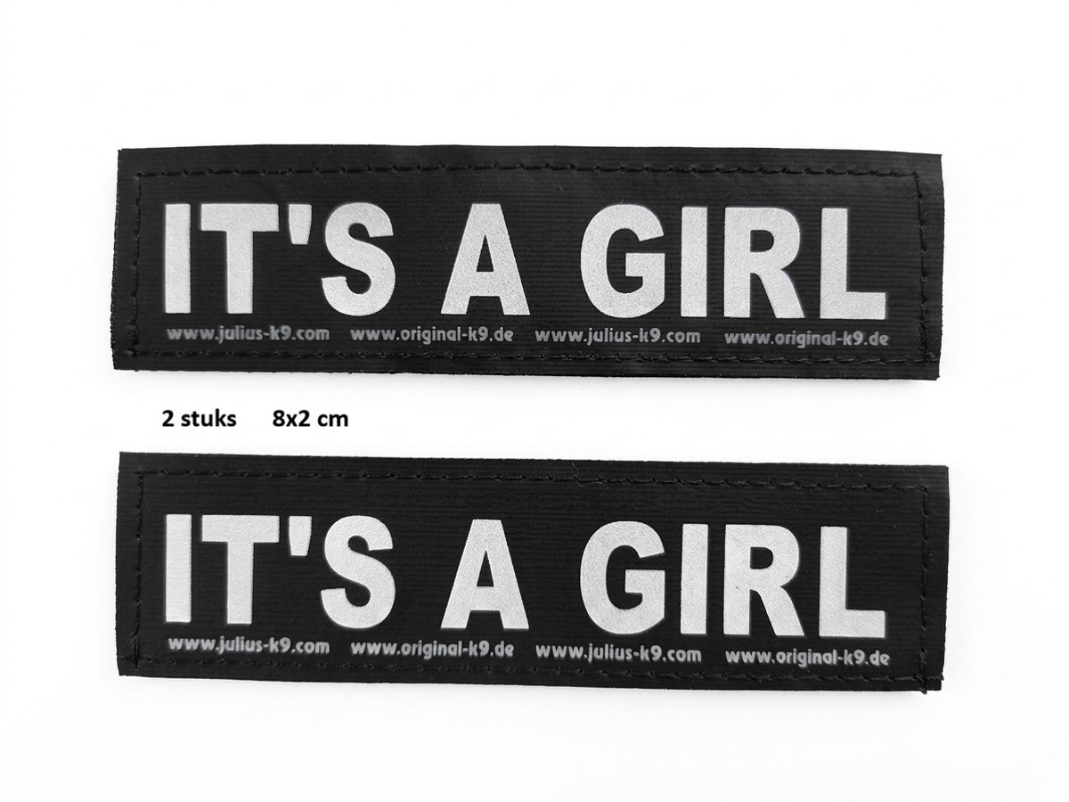 Julius-K9 label - IT'S A GIRL-(20mm x 80mm) set van 2 stuks voor K9 tuigje baby