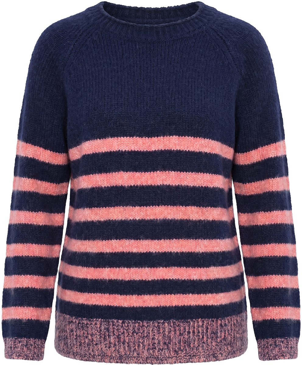 Laurasøn - Dames - Gebreide trui ronde hals lange mouw - Neon-zalm - Maat 44+