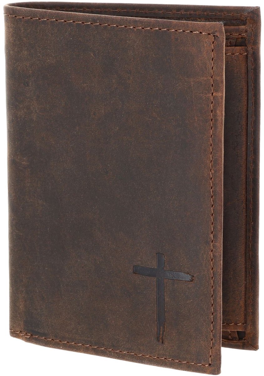 oxmox Leren portemonnee Leather RFID Protect Kombibörse Freedom Cross Embossed Vintage Dark Brown donkerbruin