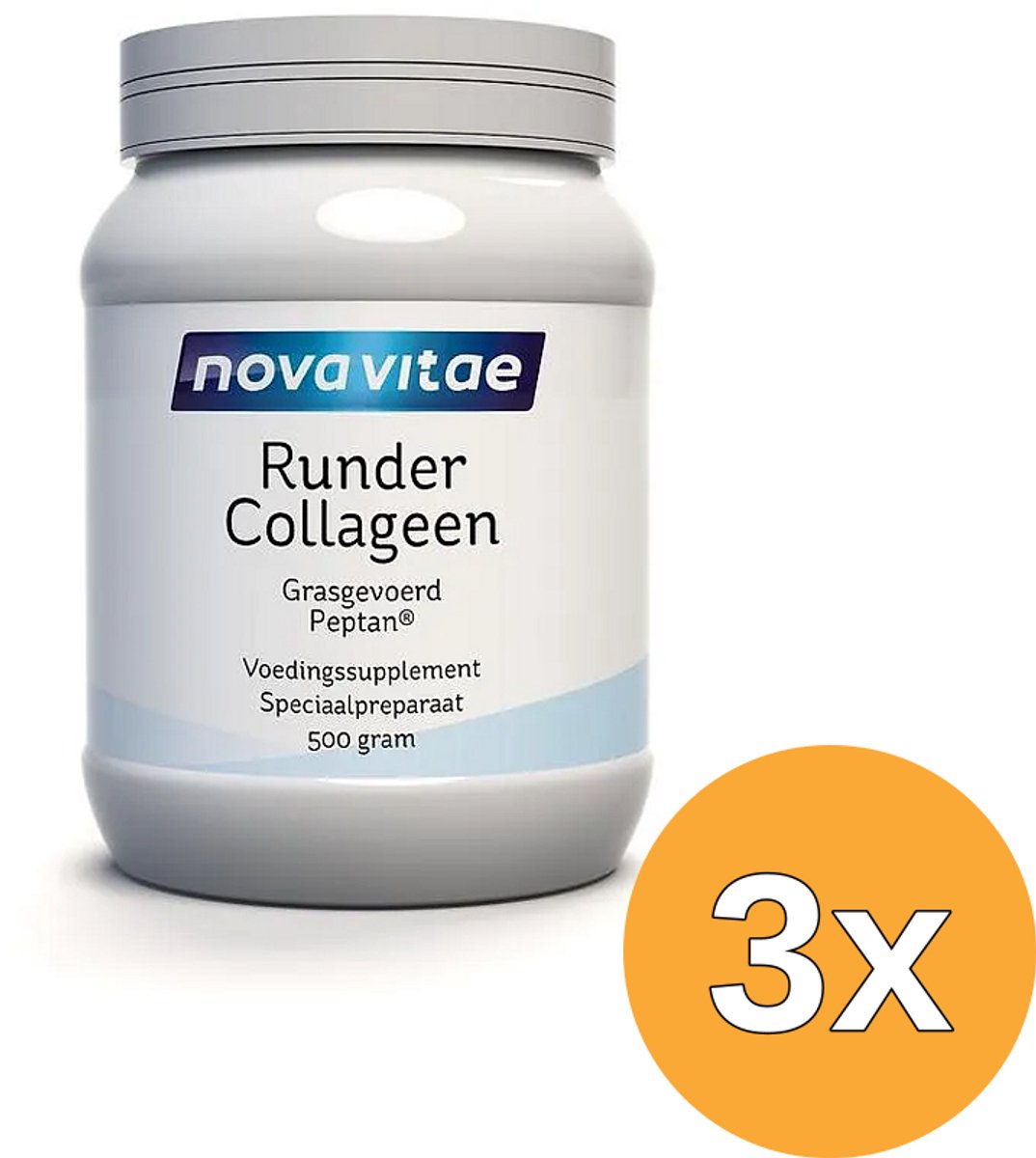 3x Nova Vitae Runder Collageengras Gevoerd Peptan (500 gr)