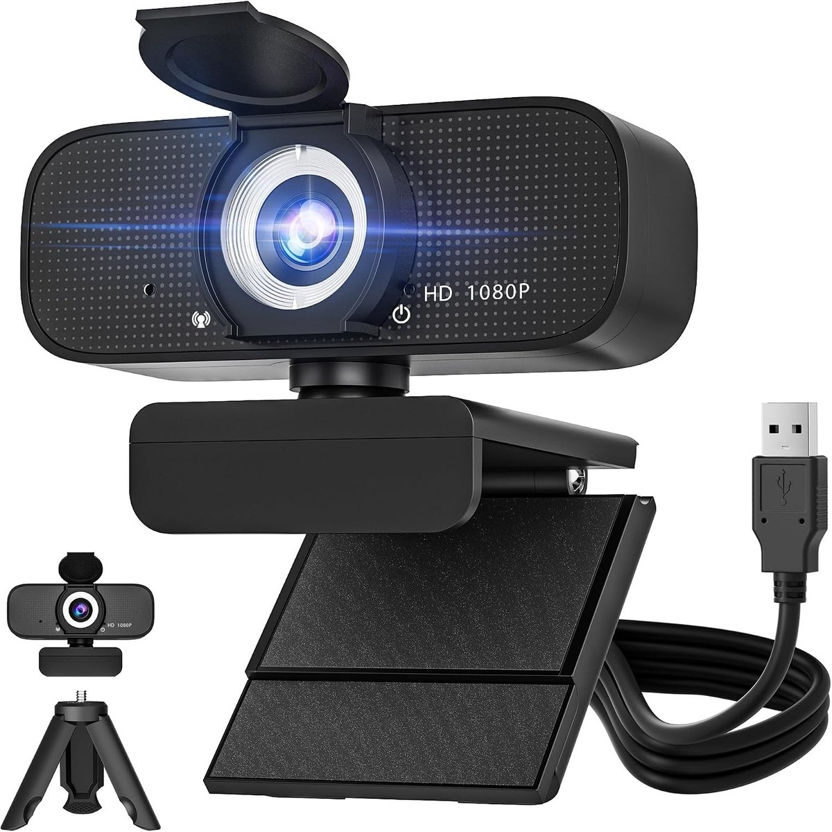 HD Webcam - Zwart - Size3 - Full HD met Ruisonderdrukkende Microfoon - Voor Thuiswerken, Studenten en Gamers