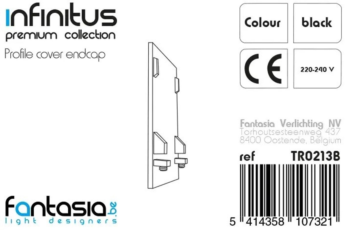 Infinitus eindkap zwart voor afsluiting van aluminium LED profielen uit de Infinitus-lijn.