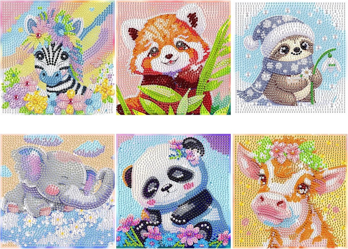 Complete Set van 6 Stuks Diamant Schilderen voor Kinderen - Creatieve DIY Activiteit met Kunstbenodigdheden en Pailletten