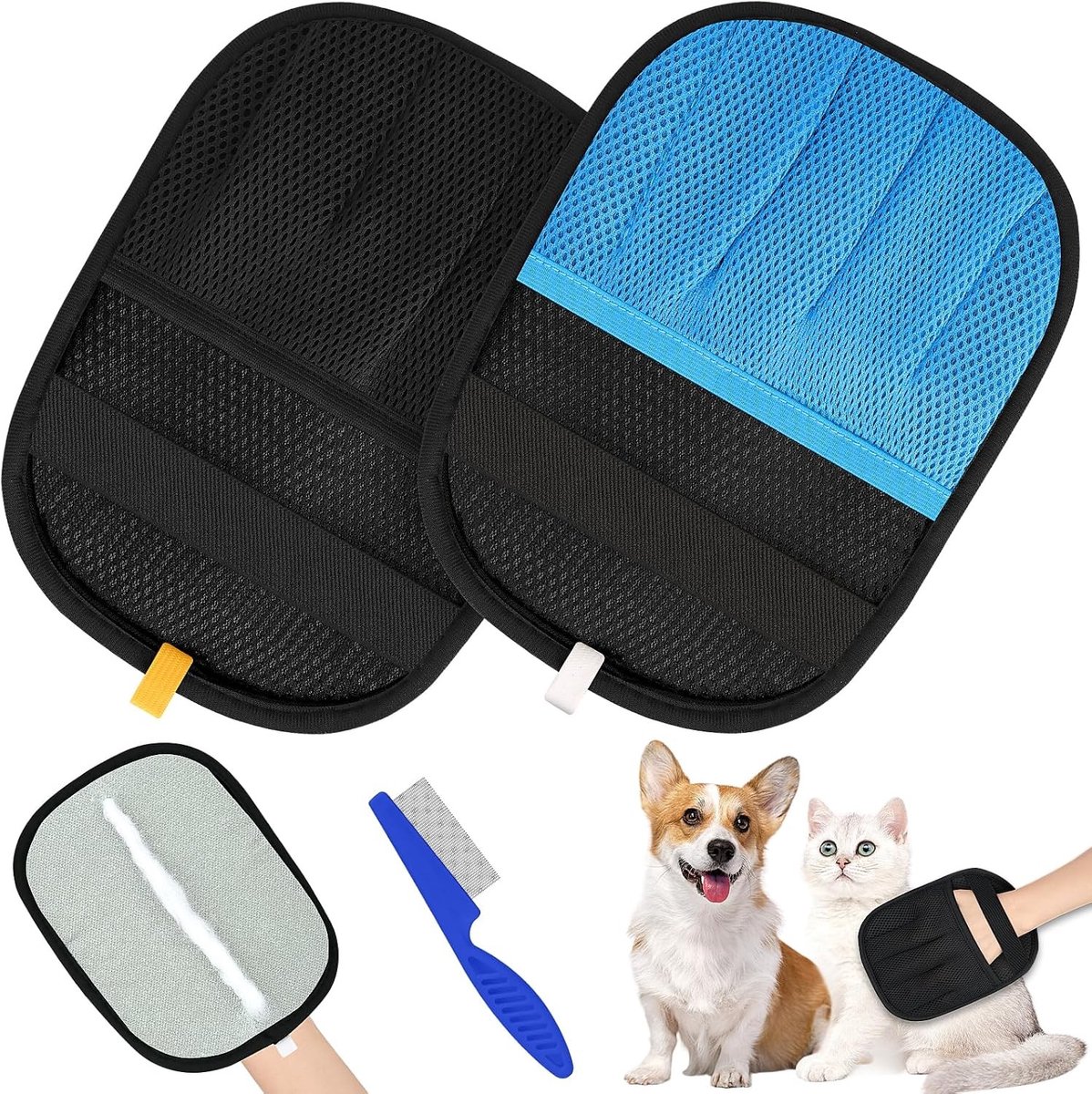 Haarverwijderhandschoenen voor Huisdieren - 2 Stuks, Anti-Statisch, Ideaal voor Honden en Katten, Ondervacht Borstel en Vachtverzorging