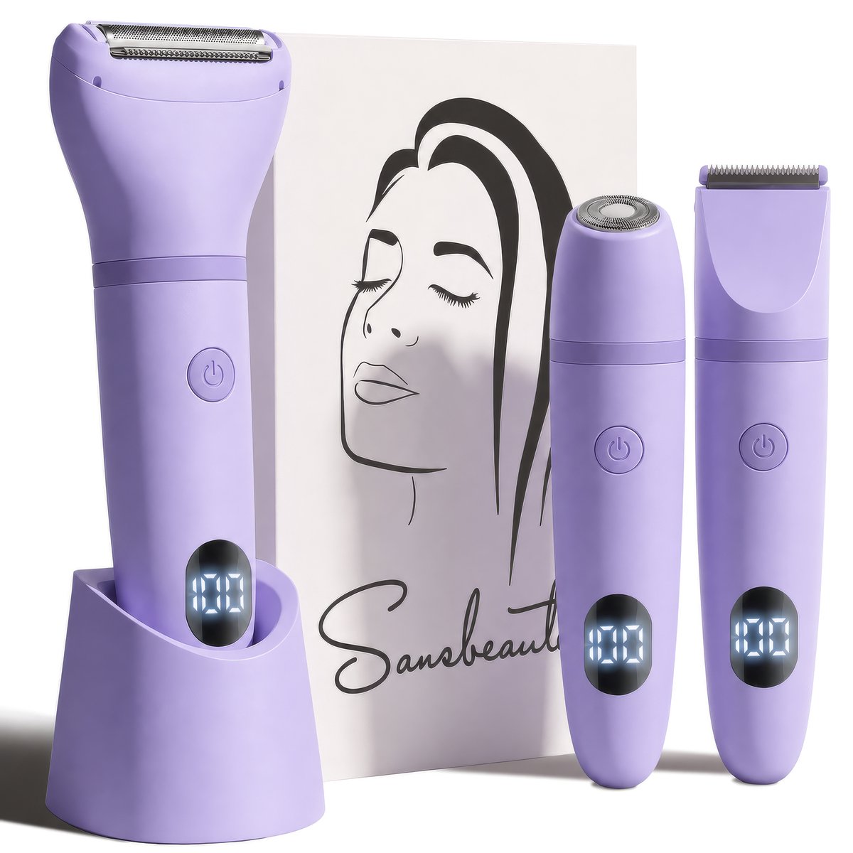 3-in-1 Ladyshave met Display - Gezicht - Oksels - Benen - Bikinilijn - Sansbeauté® - Scheerapparaat Vrouw - Ontharingsapparaat - Gezichtsontharing Dames - Trimmer Vrouw Intiem - Ladyshaves Bikini - USB Oplaadbaar