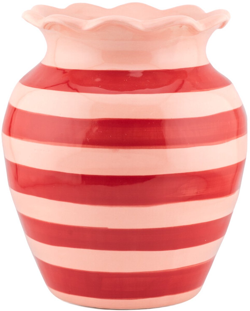 Aardewerk vaas roze rood gestreept
