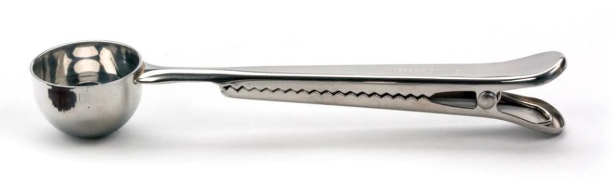 Koffie maatschep - Koffielepel die sluit - Maatlepel koffie - Koffieschep met sluitclip - Zaksluiter - Theelepel - Coffee measuring spoon - Zilverkleurig - RVS - Jonyx
