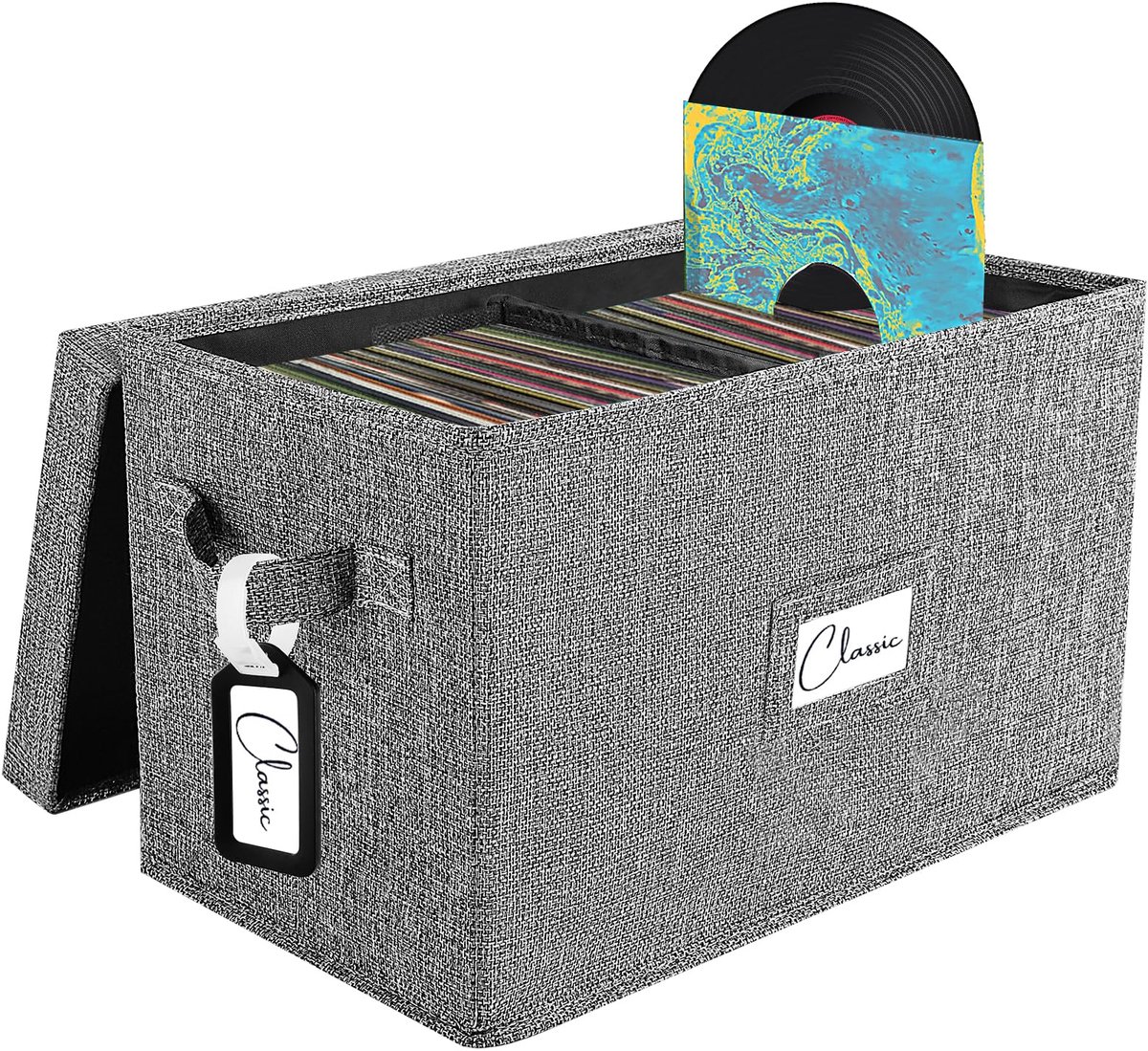 Opbergdoos voor vinylplaten voor 7"/45 RPM LP's, grijze hoes met deksel voor maximaal 80 albums, CD Crate Play - ShopVlot