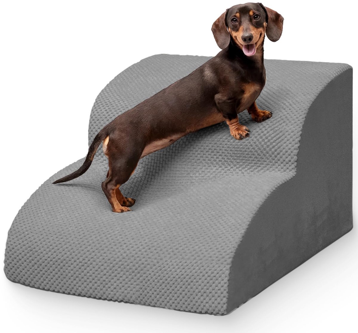 Famanu – Niubya Trapladdertje voor Kleine Honden en Katten, 2 Treden 30 cm, Schuim 30D, Antislip, Afneembare en Wasbare Hoes, voor Bank en Bed, Oudere Huisdieren of Beperkte Mobiliteit, Grijs