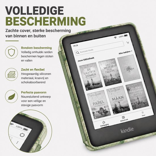 Hoes Geschikt voor Kobo Clara BW - Kobo Clara BW Hoesje - E‑reader Hoes met Handriem - Groen Marmer Design — afbeelding 3