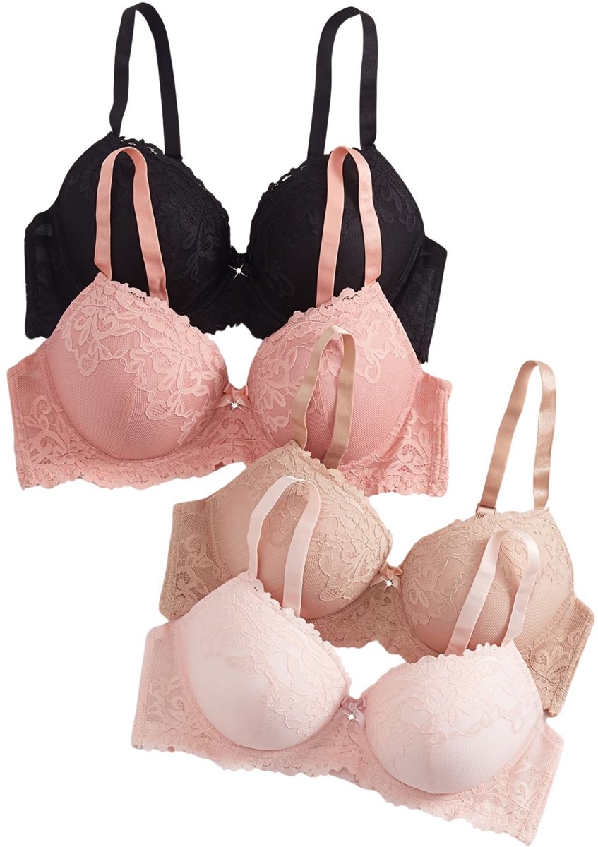 Currero BH Zonder Beugel - Strapless - Zonder Bandjes - Met Voorsluiting - Push-up Bh's - Comfort Beha - Comfortabel - Grote Sluiting - Zwart + Khaki + Beige - Cupmaat