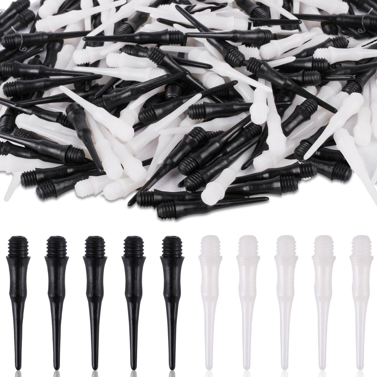 Set van 200 Zachte Dartpunten in Zwart en Wit, 2BA Draad, Korte Vervangtips voor Soft Darts, Perfect voor Spelletjes en Competities