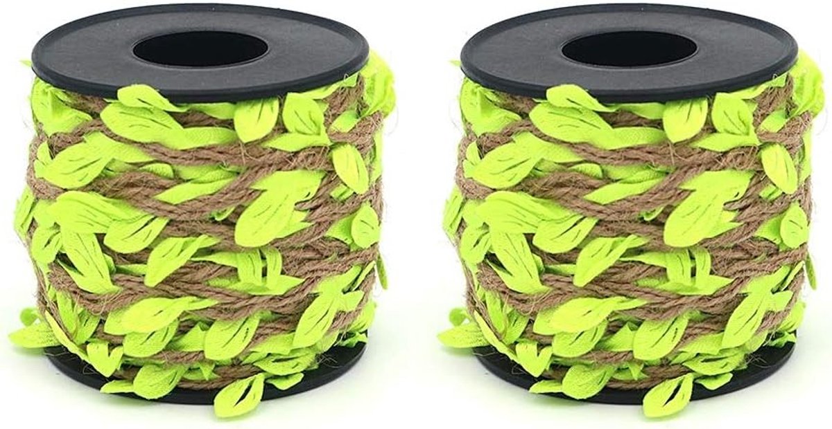Jute Touw met Bladeren - 10 Meter Decoratief Touw voor Bruiloft, Tuin en Huisdecoratie - Fluorescent Groen