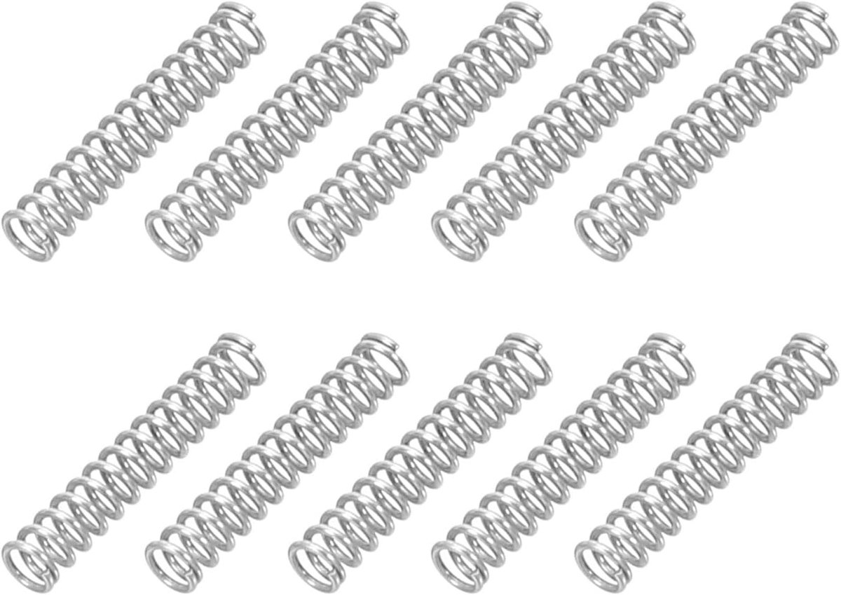 Compressieveren Set van 10 Stuks, 0.3mm Draaddiameter x 2mm Buitenmaat x 10mm Lengte, RVS Mechani sche Veer voor Thuis en Werkplaats, Ideaal voor Reparaties en Klussen
