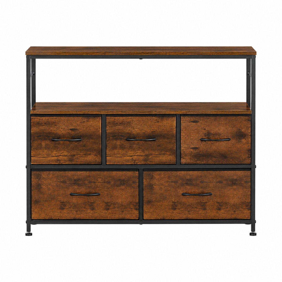Sellino Tv kast - 5 lades - Metalen frame - Veel opbergmogelijkheden - Geschikt voor TV's tot 45 inch - Verstelbare poten - 100,8 x 30 x 76,2 cm