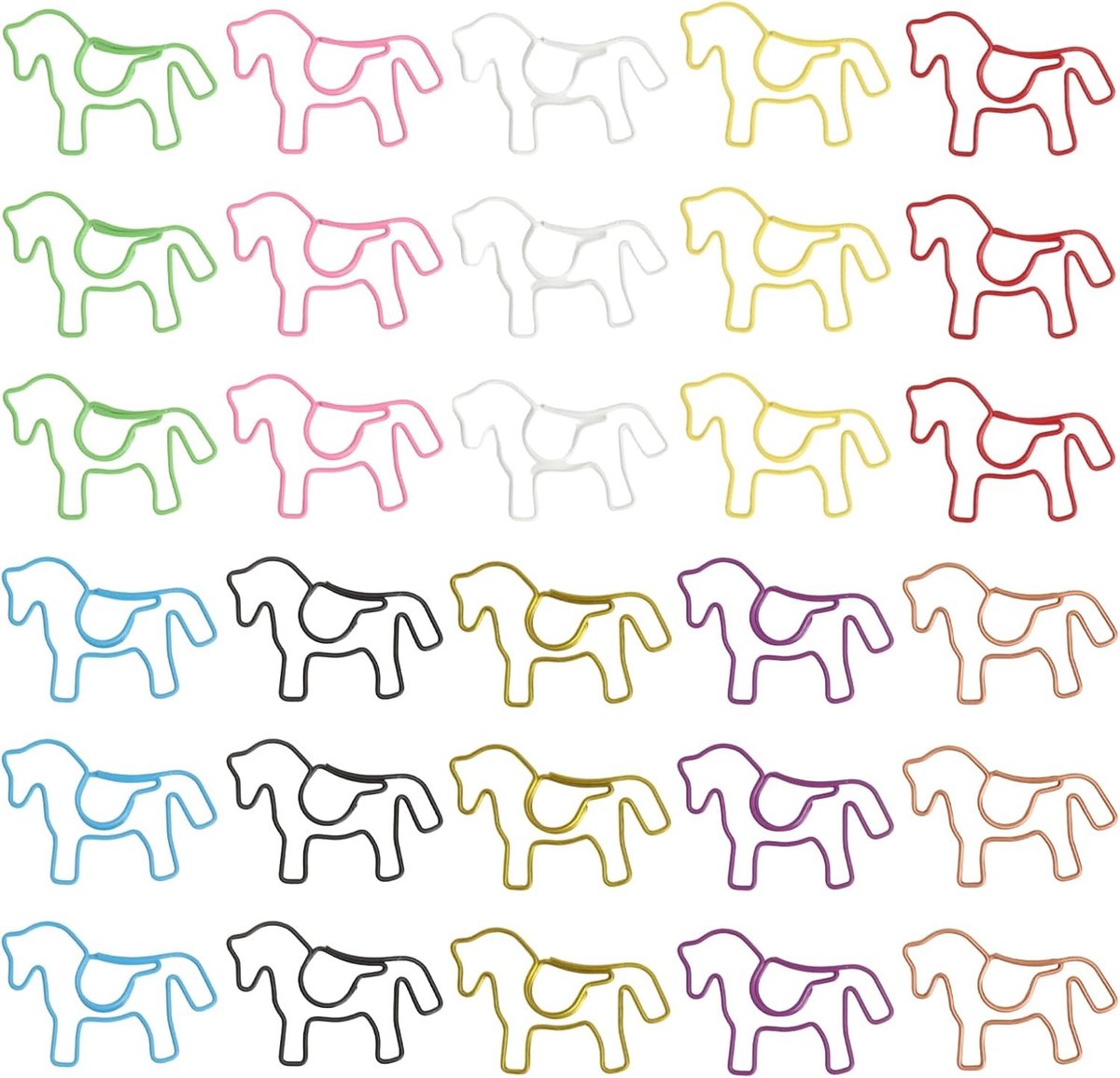 Kleurrijke paardenvormige paperclips - 30 stuks creatieve metalen clips voor boeken, notities en kantoorbenodigdheden, formaat 3.8 × 2.8 cm