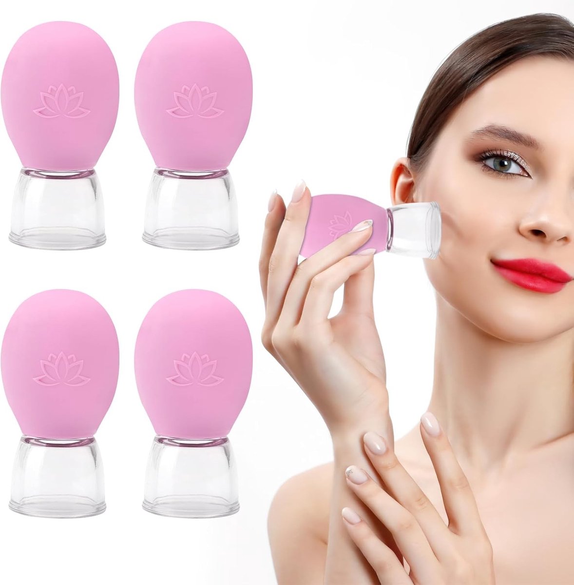 4 Stuks Silicone Cupping Set voor Gezicht en Lichaam, Effectieve Massage voor Huidverjonging en Spierontspanning