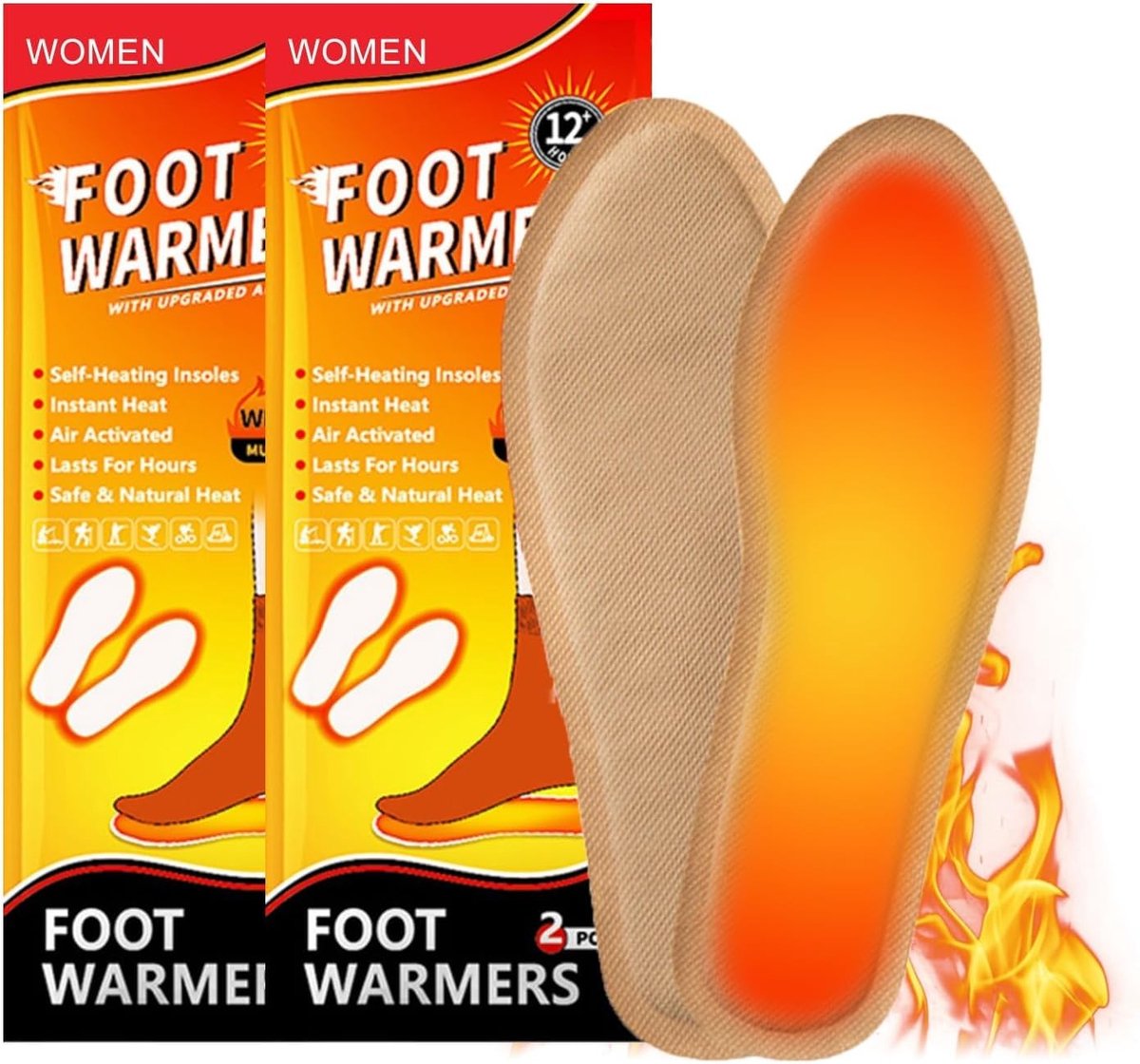 Extra warme inlegzolen voor schoenen, 2 paar verwarmde zolen, 9 uur warmte, comfortabele voetwarmers, ideaal voor koude dagen