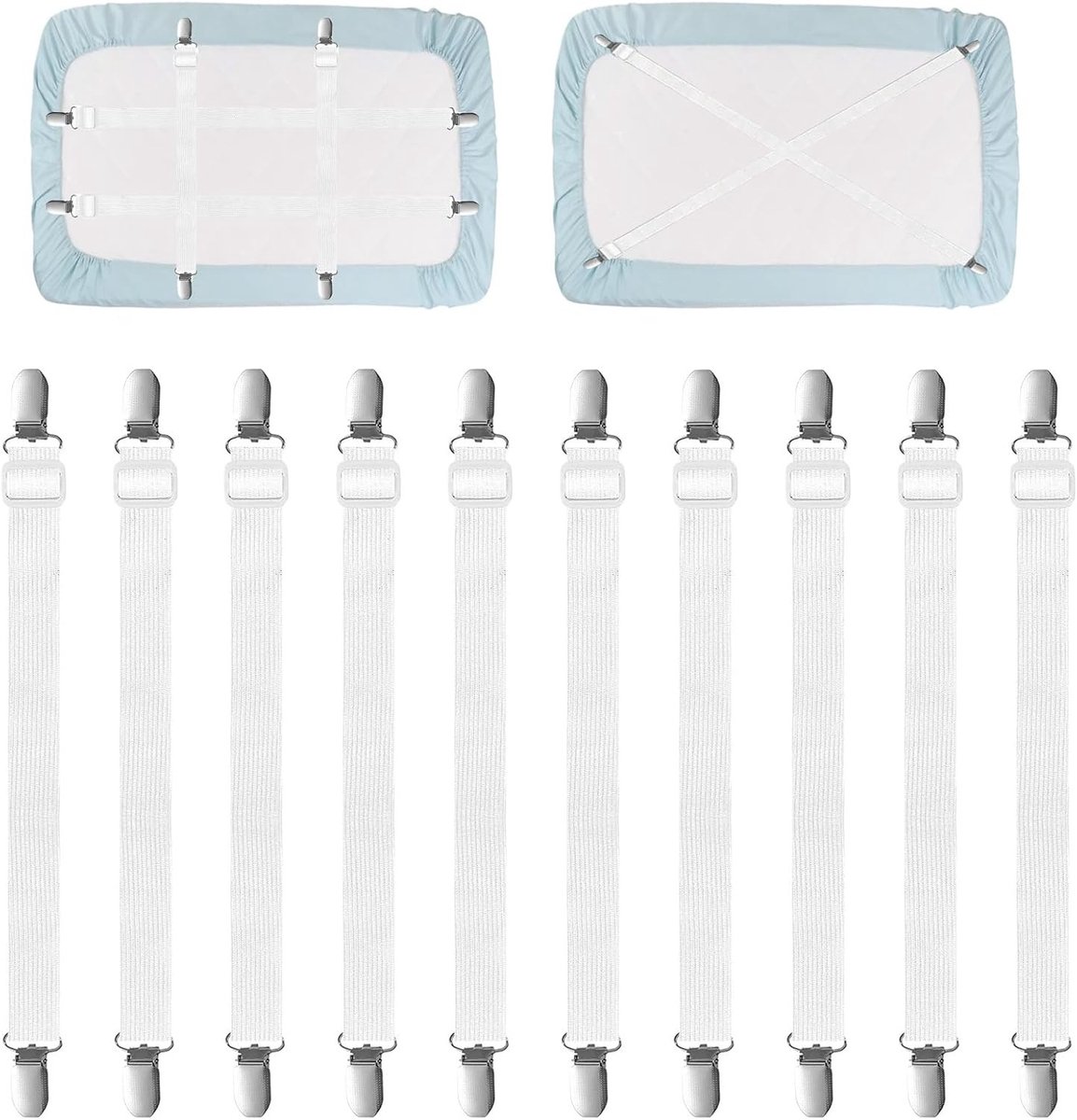 Verstelbare Bedlakenspanners - Zwart - 55-250 cm - Nylon met Metalen Klemmen - Voor Matrassen en Textiel