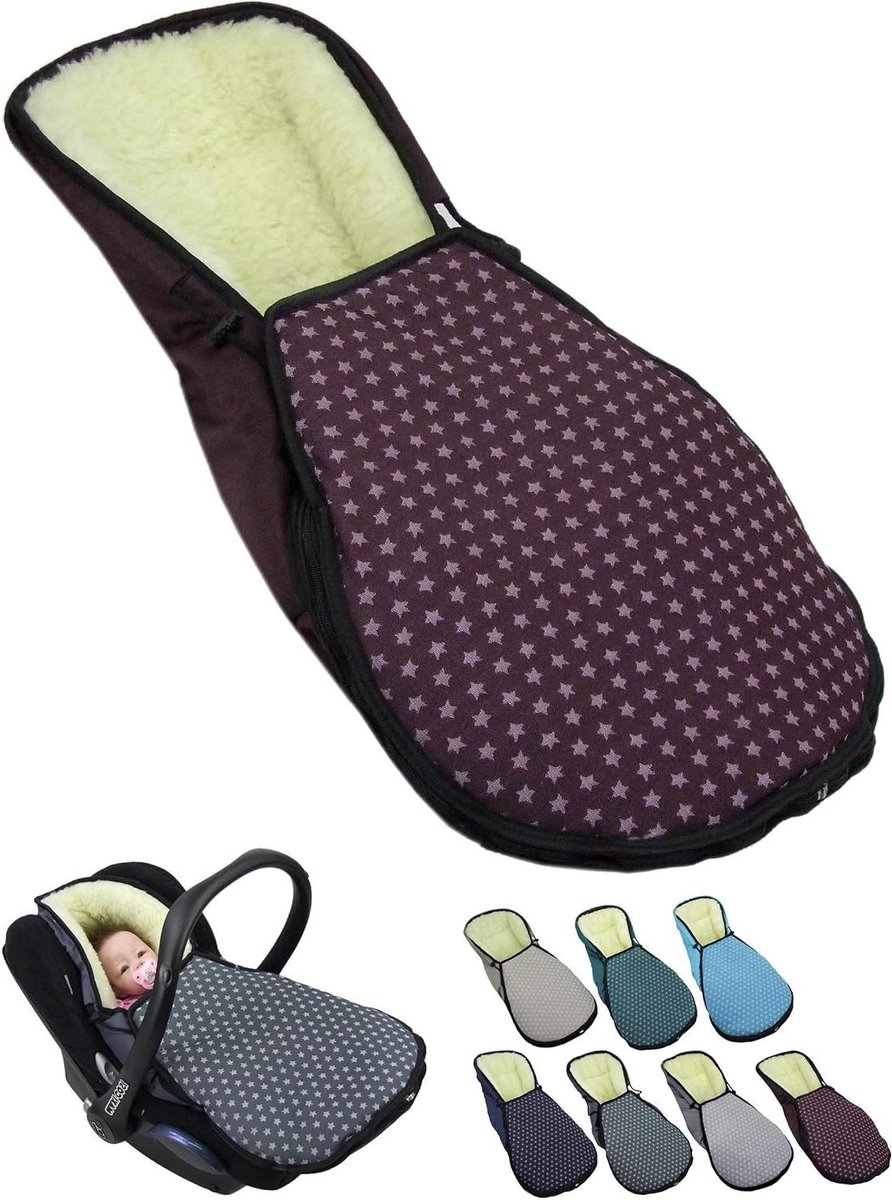 Baby voetenzak - Autostoel deken - Warm en droog - Lamswol voering - 75 x 40 cm - Sterren bordeaux