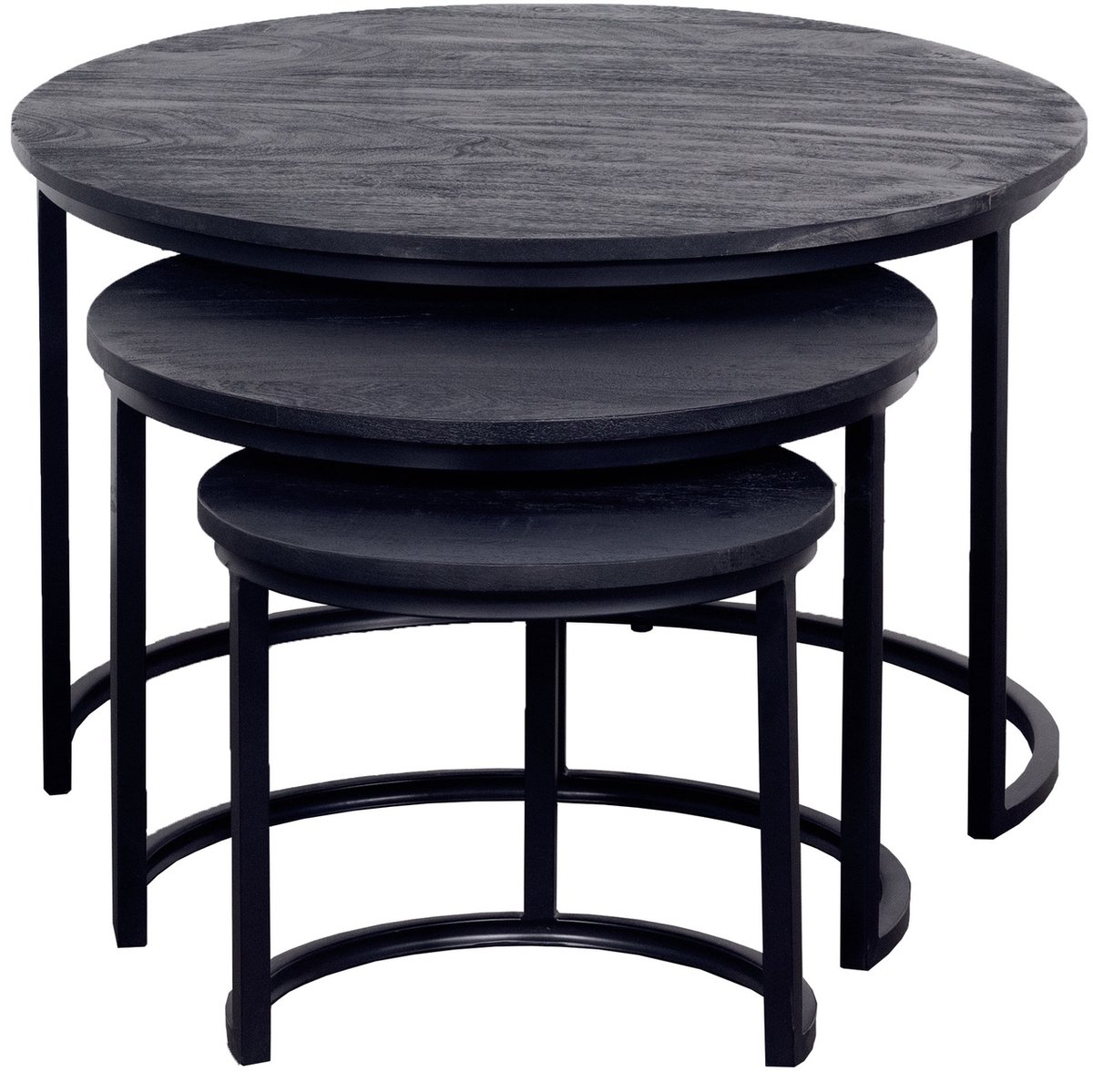 Giga Meubel Salontafel Tres - Rond Zwart Mangohout - Set van 3
