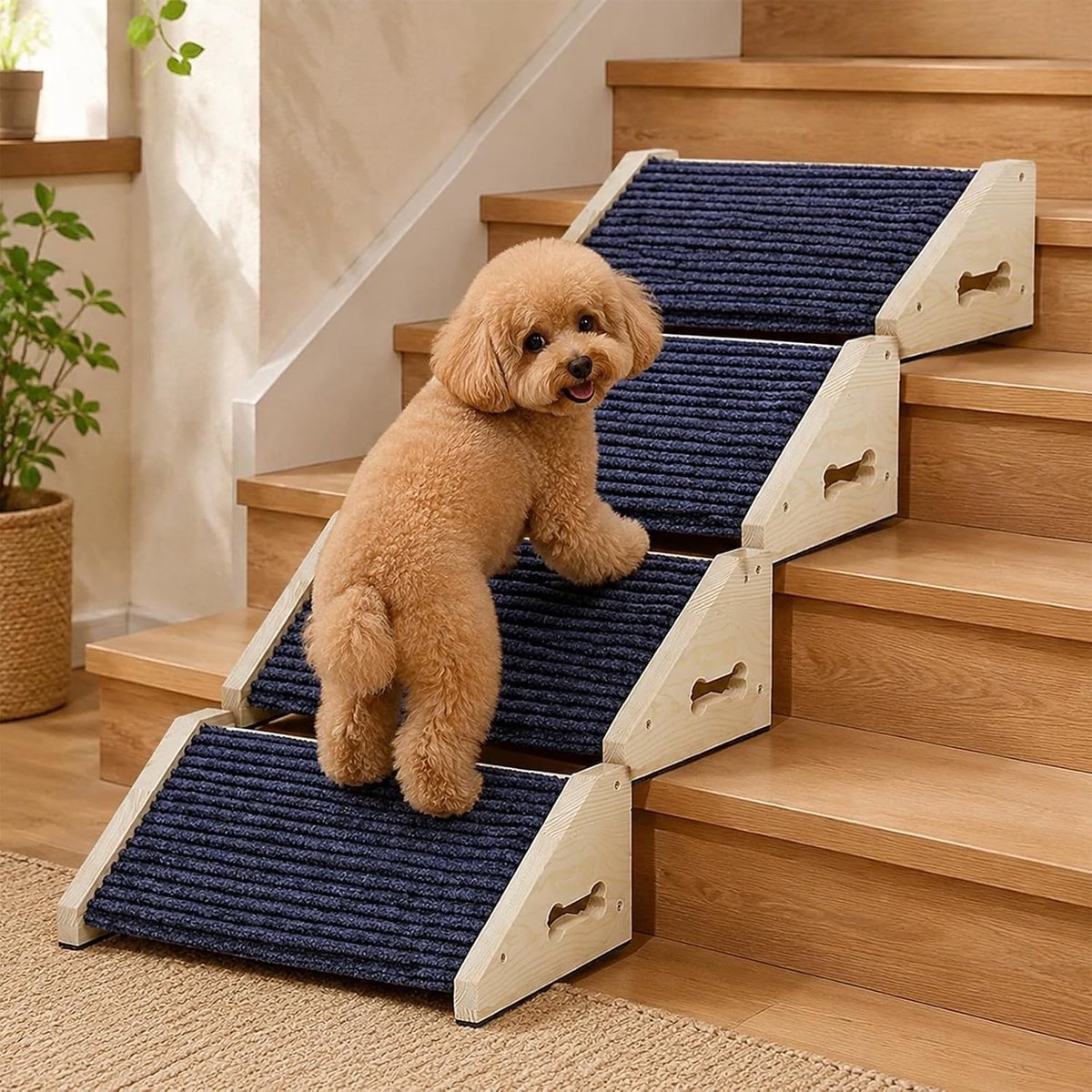 Hondentrap - Antislip - 15 x 25 x 15 cm - Houten Traphulp met Tapijtoppervlak - Voor Kleine Honden en Katten